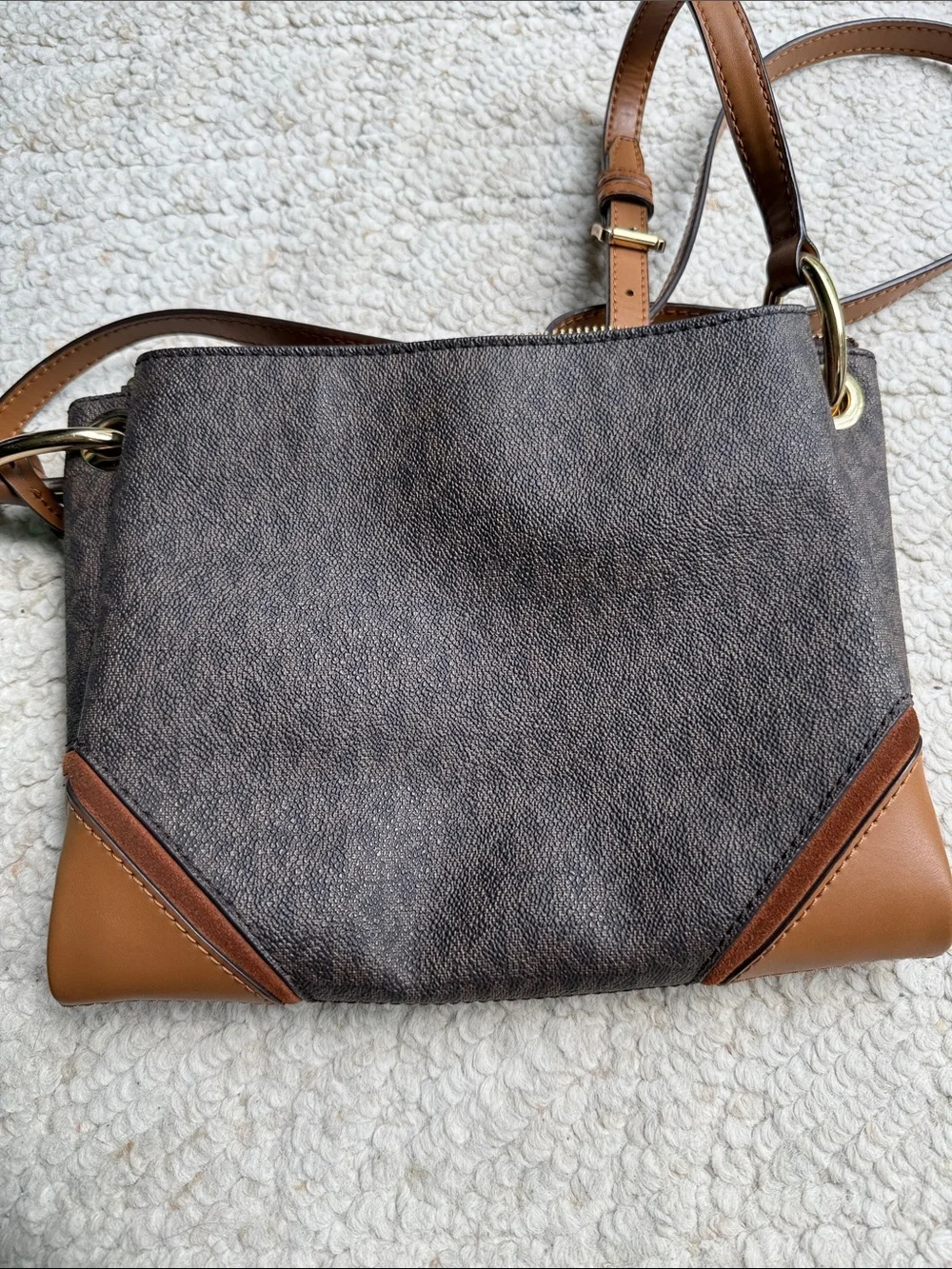 Michael Kors Brown and Tan Logo-Print Shoulder Bag
